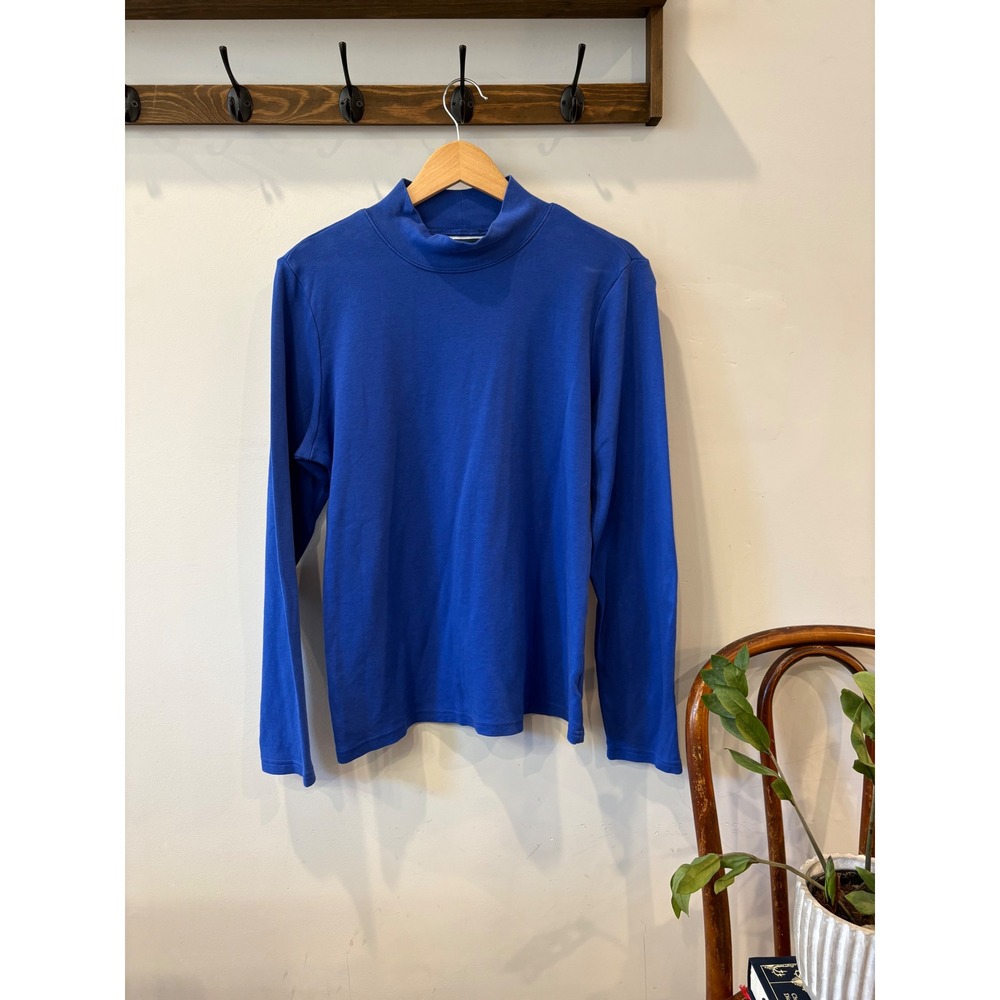Karen Scott Royal Blue Mock Neck Cotton Long Sleeve